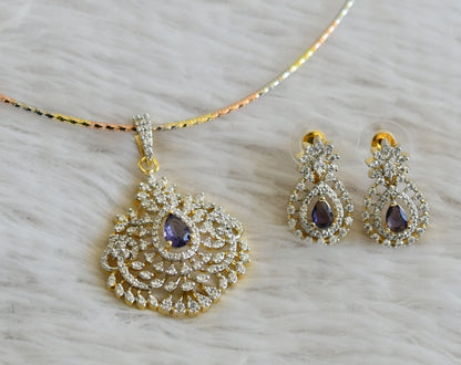 Two tone cz purple stone pendant set with kanti chain dj-48512