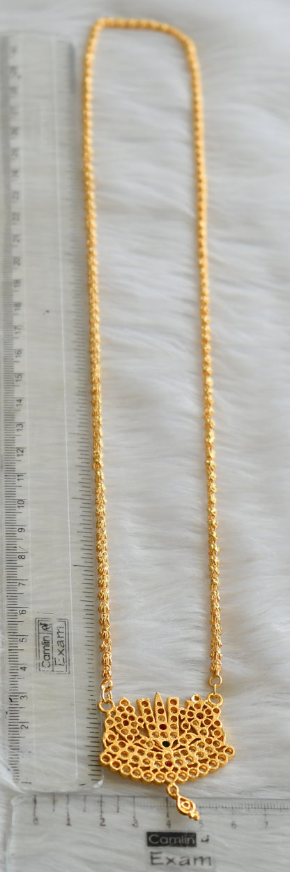 Gold tone ad ruby-white-green stone shanku-chakra-nama south Indian style pendant with chain dj-42213