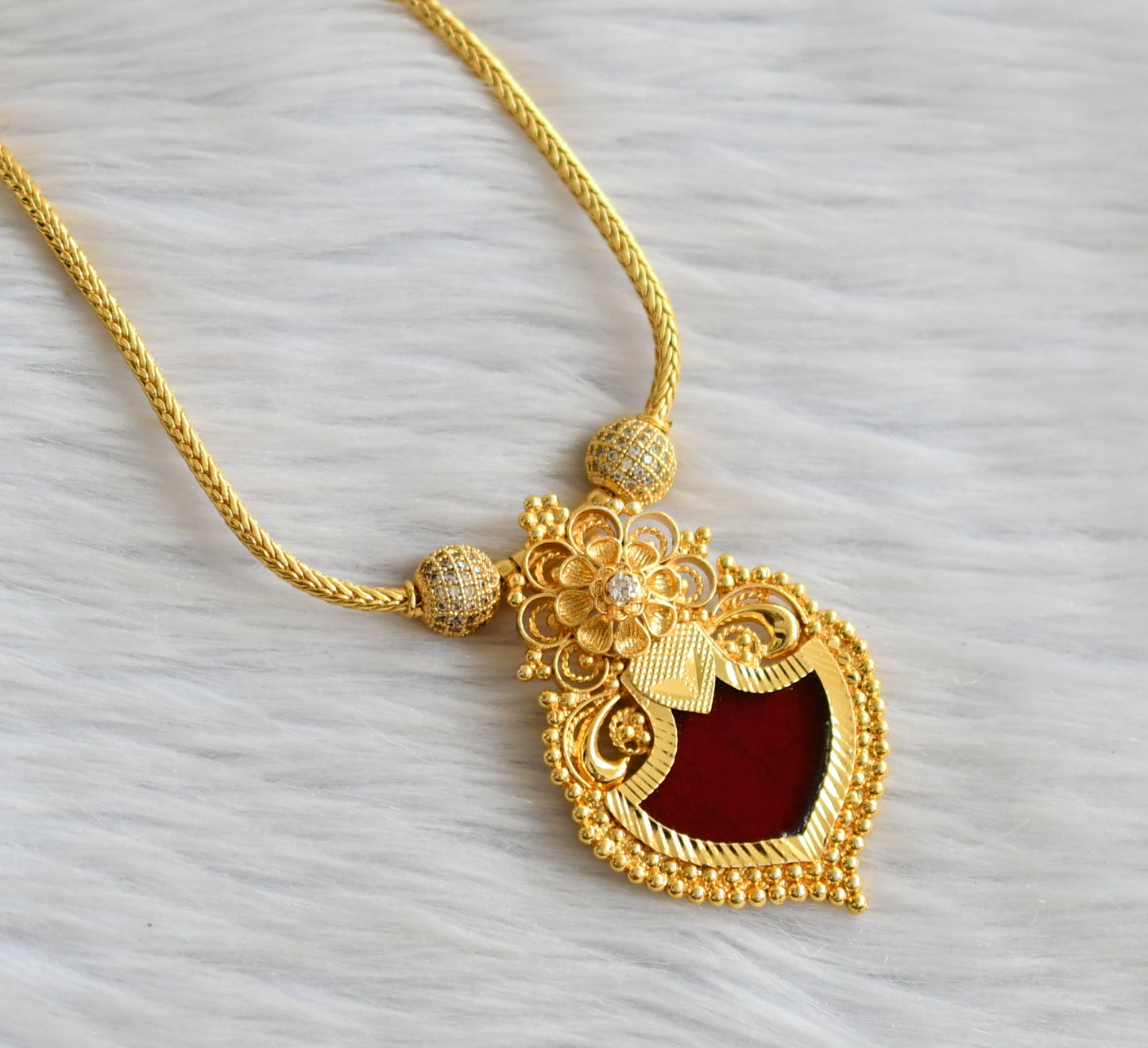 Gold tone red-white kerala style palakka necklace dj-45054