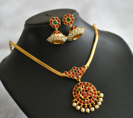Gold tone kemp-green-pearl peacock flower necklace set dj-46770