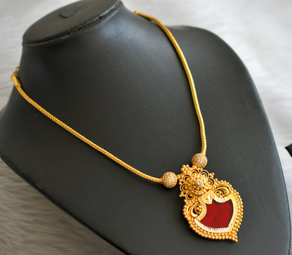 Gold tone red-white kerala style palakka necklace dj-45051