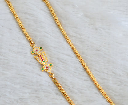 Gold tone ad pink-green-white shanku-chakra-nama 24 inches heart mugappu chain dj-48525