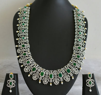 Two tone cz white-emerald block stone pearl haar set dj-48516