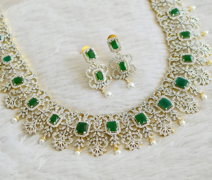 Two tone cz white-emerald block stone pearl haar set dj-48516