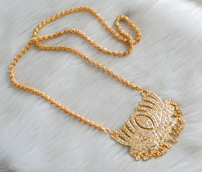 Gold tone ad white stone south Indian style Lotus pendant with chain dj-42198