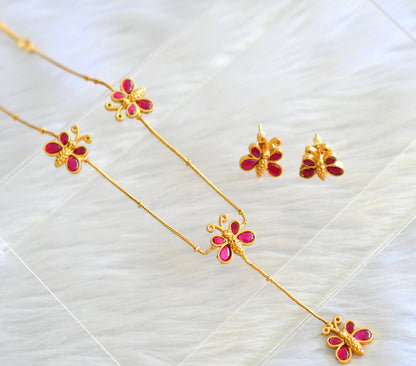 Gold tone pink butterfly kundan jadau necklace set dj-43507