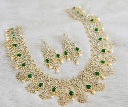 Two tone cz white-emerald thilak stone haar set dj-48522