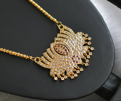 Gold tone ad ruby-white stone south Indian style Lotus pendant with chain dj-42199