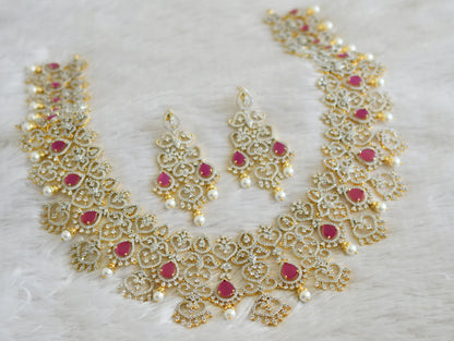 Two tone cz white-ruby thilak stone haar set dj-48521