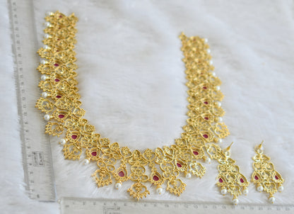 Two tone cz white-ruby thilak stone haar set dj-48521