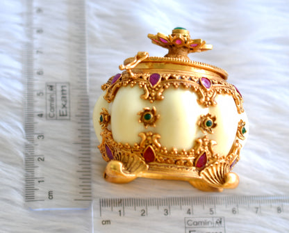 Antique gold tone ruby-emerald pumpkin kumkum box dj-43512