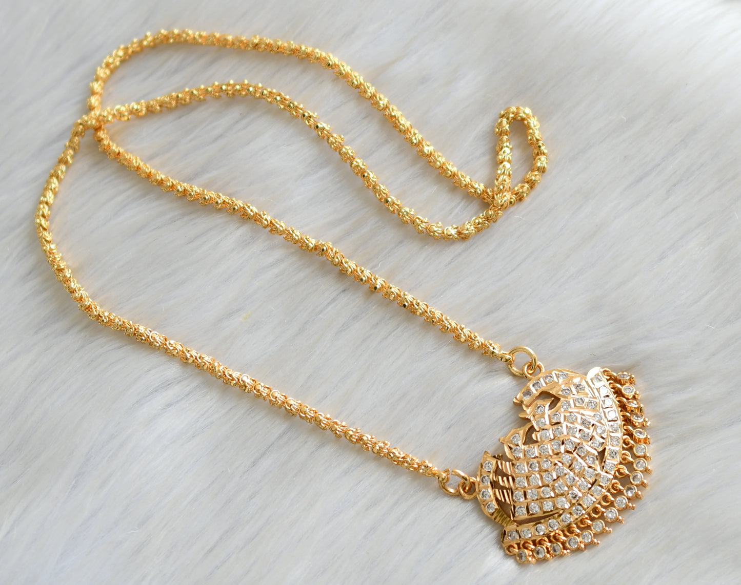 Gold tone ad white stone south Indian style swan pendant with chain dj-42205