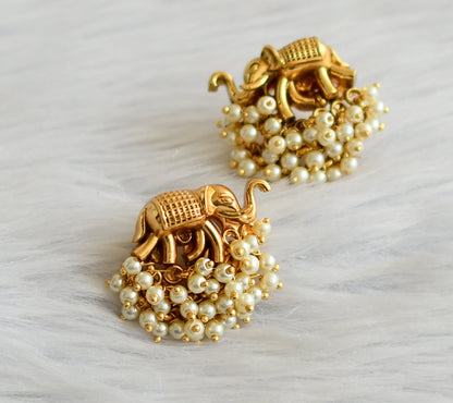 Matte finish pearl cluster elephant earrings dj-45078