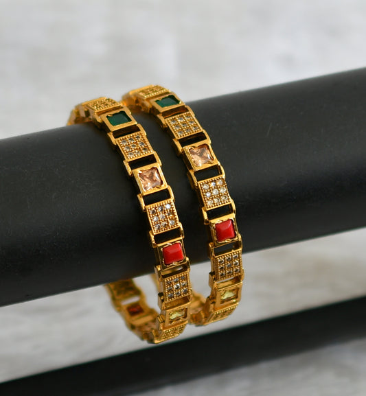 Matte finish cz navaratna block stone bangles(2.4) dj-48464