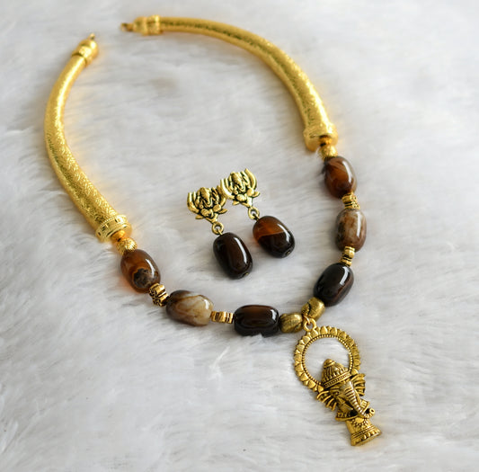 Antique brown beaded ganesha necklace set dj-46780