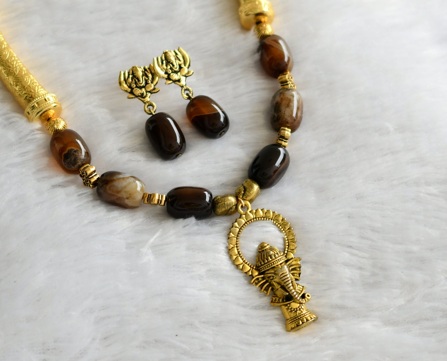 Antique brown beaded ganesha necklace set dj-46780