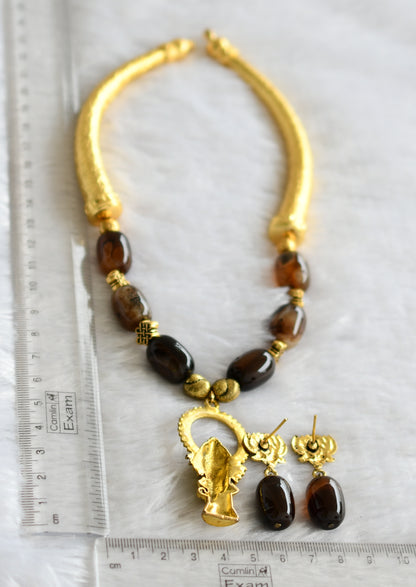 Antique brown beaded ganesha necklace set dj-46780