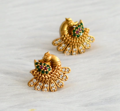 Matte finish green-ruby-white peacock stud/earrings dj-45074