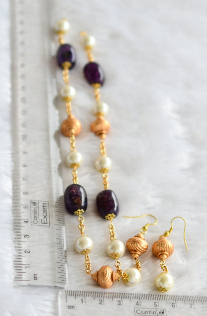 Matte finish purple-pearl beaded mala set dj-46782