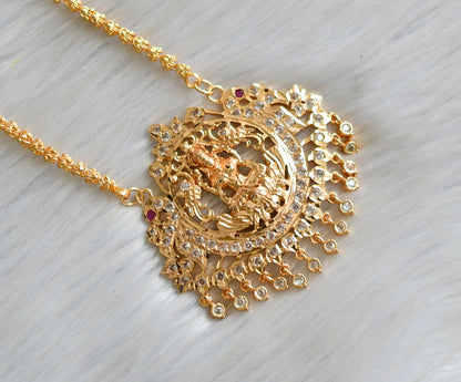 Gold tone ad white stone south Indian style Lakshmi-peacock pendant with chain dj-42207