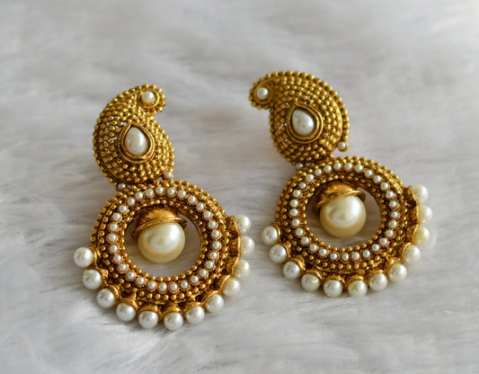 antique gold tone pearl mango earrings dj-46779