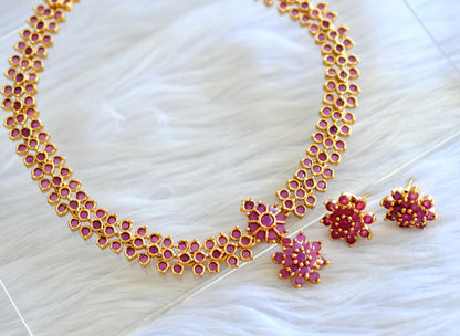 Gold tone ruby stone flower necklace set dj-43515