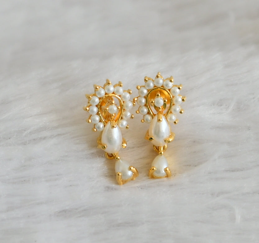 Gold tone pearl stone earrings dj-48531