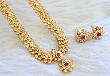 Gold tone cz pink-white flower necklace set dj-43517