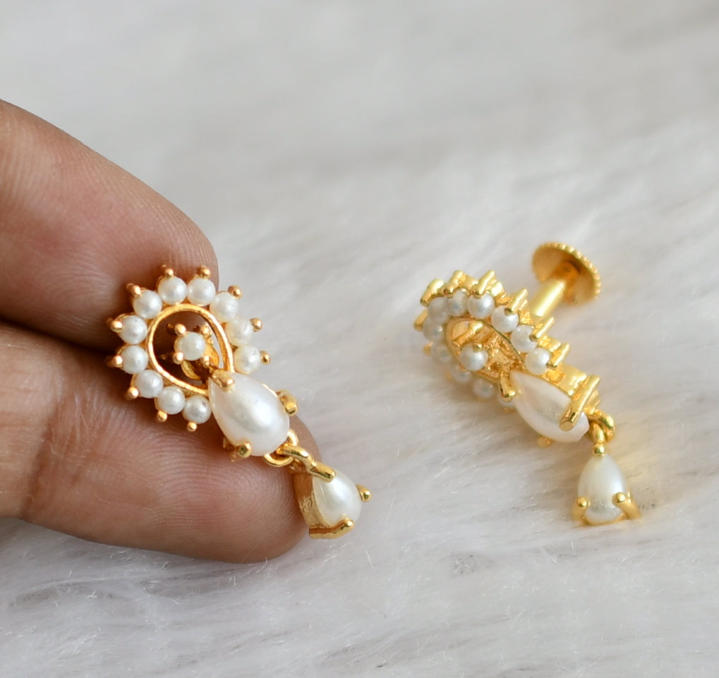 Gold tone pearl stone earrings dj-48531