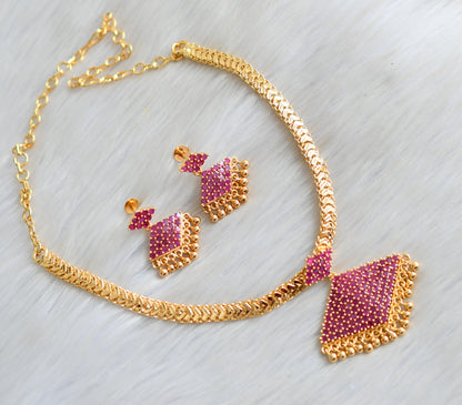 Gold tone pink stone pathakkam necklace set dj-42224