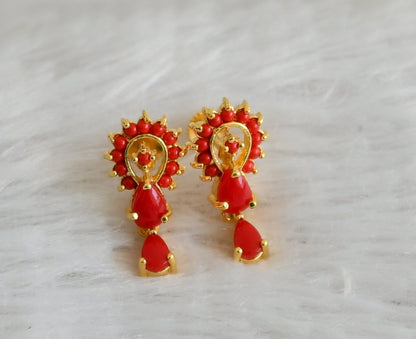 Gold tone coral stone earrings dj-48530