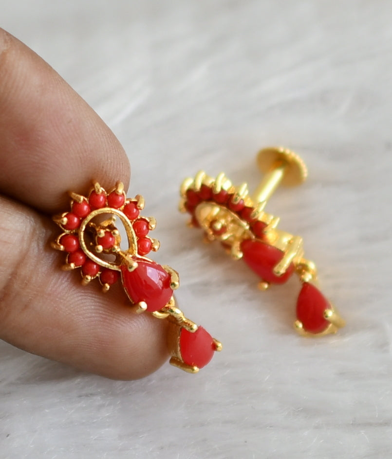 Gold tone coral stone earrings dj-48530