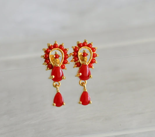 Gold tone coral stone earrings dj-48530