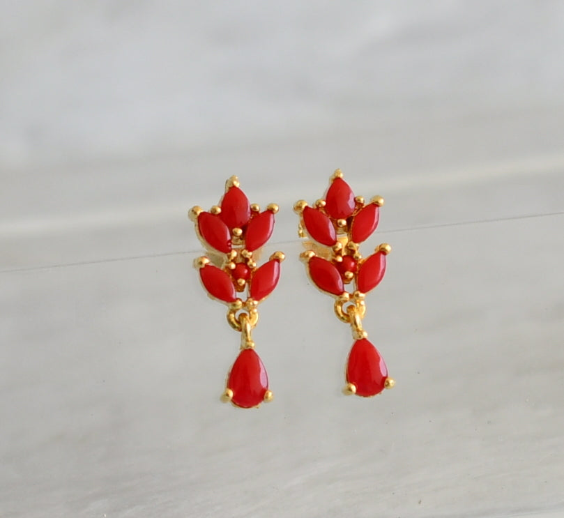 Gold tone coral stone leaf earrings dj-48533