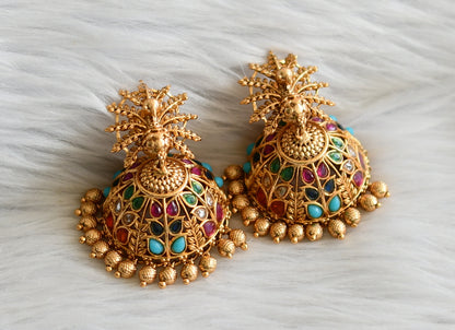 Matte finish Navarathna peacock jhumkka dj-45080