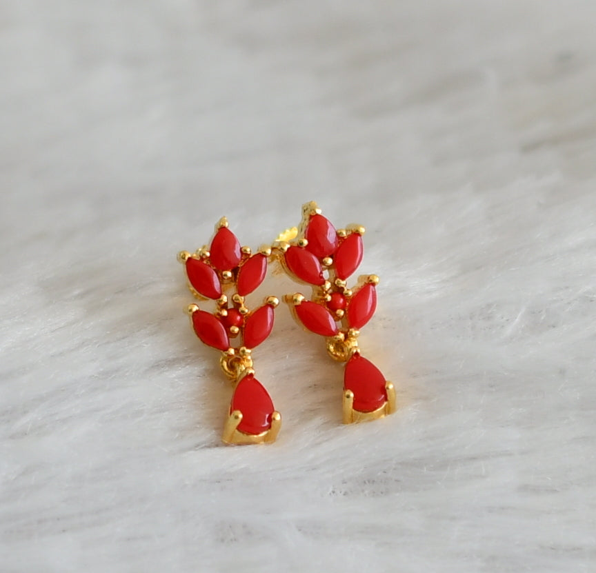 Gold tone coral stone leaf earrings dj-48533