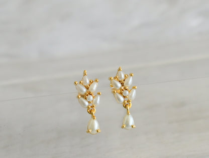 Gold tone pearl stone leaf earrings dj-48534