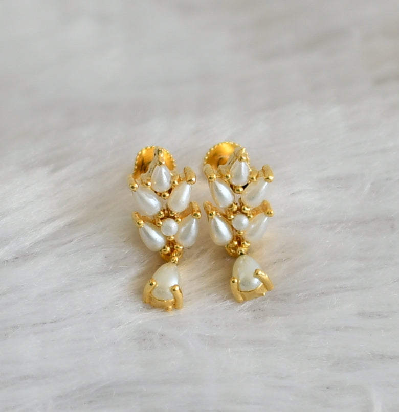 Gold tone pearl stone leaf earrings dj-48534