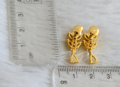 Gold tone pearl stone leaf earrings dj-48534