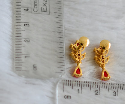 Gold tone coral-pearl stone leaf earrings dj-48535