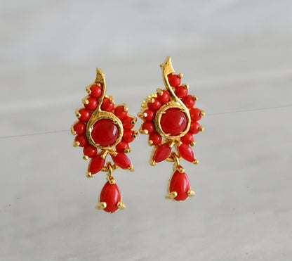 Gold tone coral stone earrings dj-48539