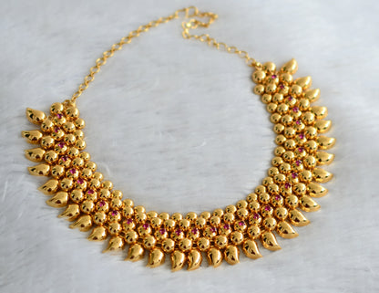 Gold tone pink stone mango  necklace dj-34267