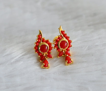 Gold tone coral stone earrings dj-48539