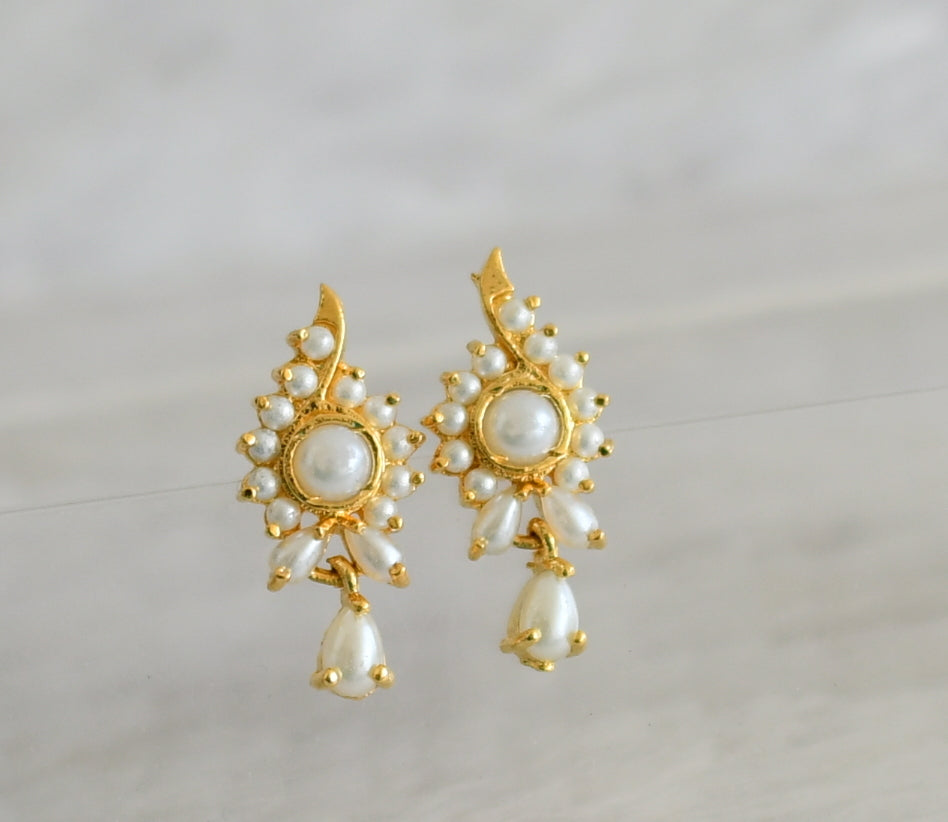 Gold tone pearl stone earrings dj-48541