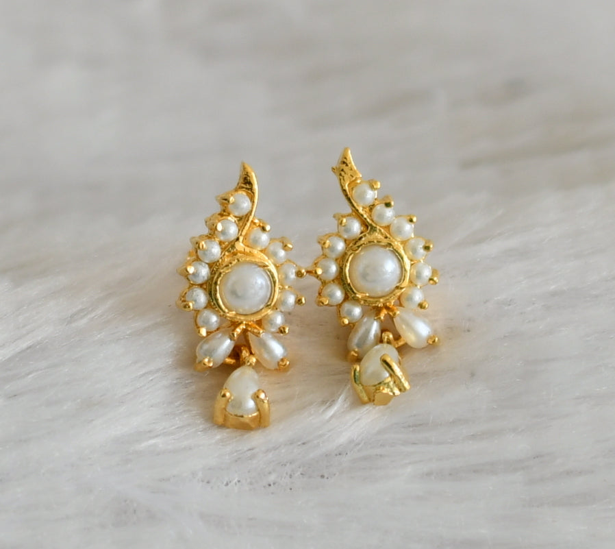 Gold tone pearl stone earrings dj-48541