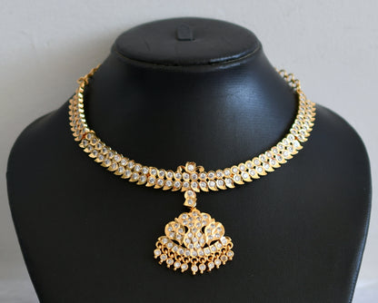 Gold tone ad white south indian style mango necklace dj-50469