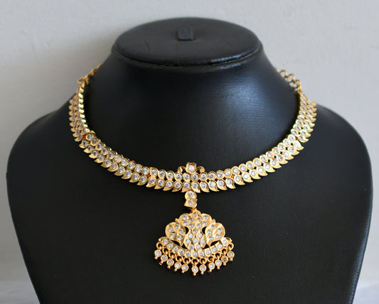 Gold tone ad white south indian style mango necklace dj-50469