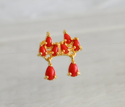 Gold tone coral stone earrings dj-48542