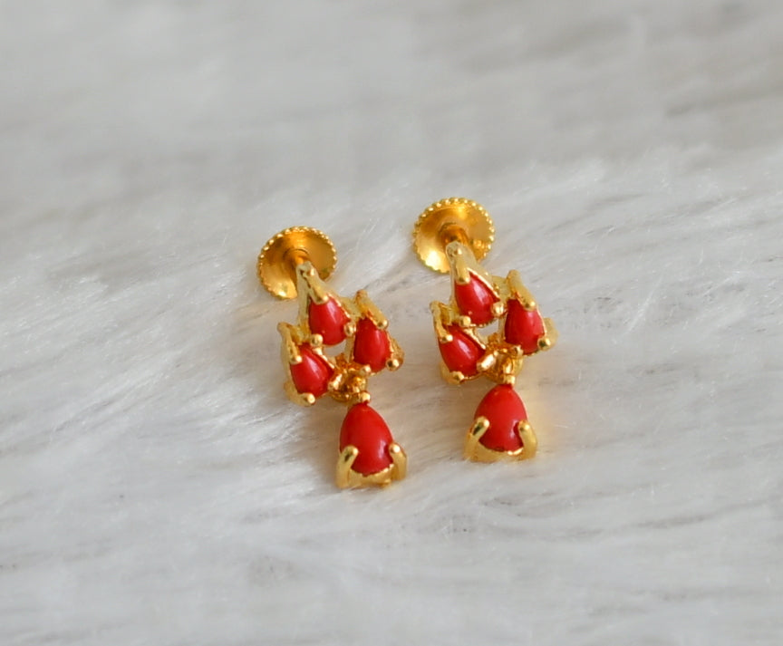 Gold tone coral stone earrings dj-48542