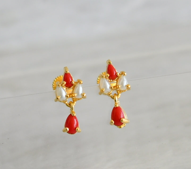 Gold tone coral-pearl stone dj-48544